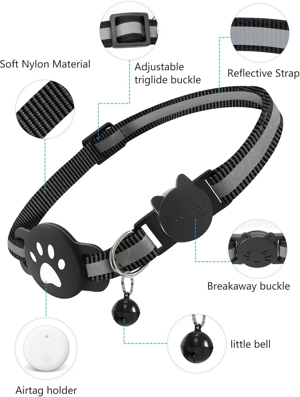 Rastreador Bluetooth Compatible con Google Find My (solo Android), rastreador para mascotas, rastreador de ubicación para gatos con soporte, collar para gatos