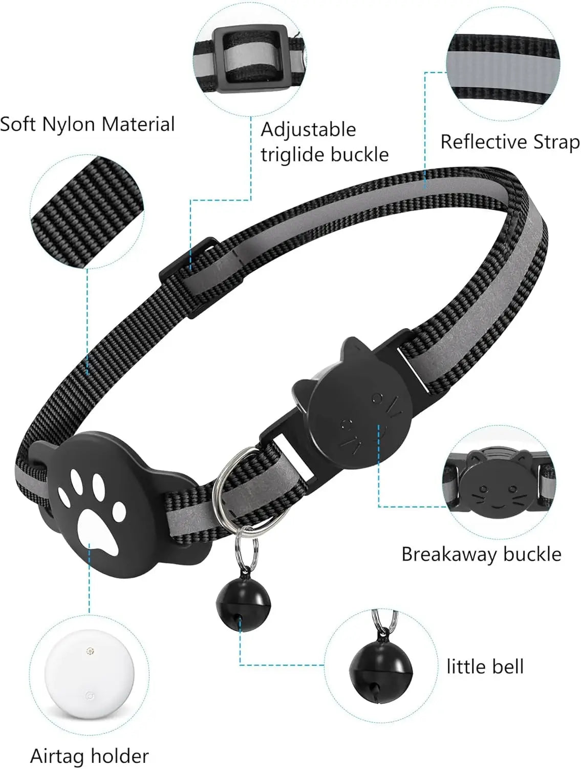 Rastreador Bluetooth Compatible con Google Find My (solo Android), rastreador para mascotas, rastreador de ubicación para gatos con soporte, collar para gatos