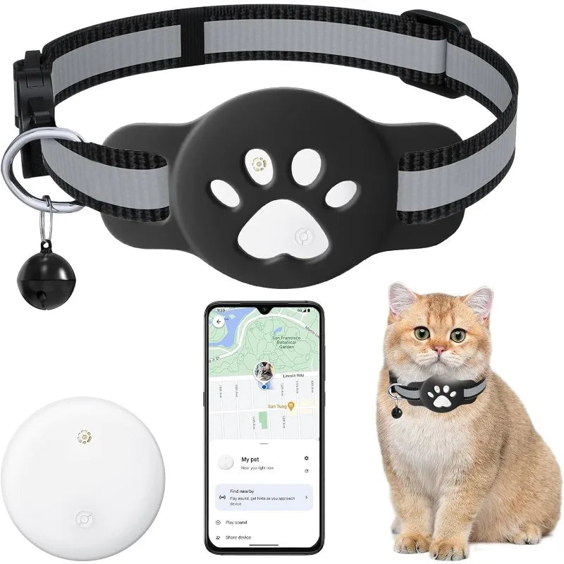 Rastreador Bluetooth Compatible con Google Find My (solo Android), rastreador para mascotas, rastreador de ubicación para gatos con soporte, collar para gatos