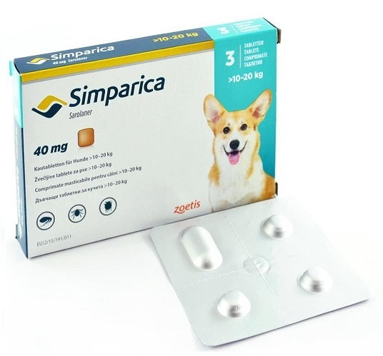 COMPRIMIDOS SIMPARICA 40 mg (10,1 - 20 kg) x 3