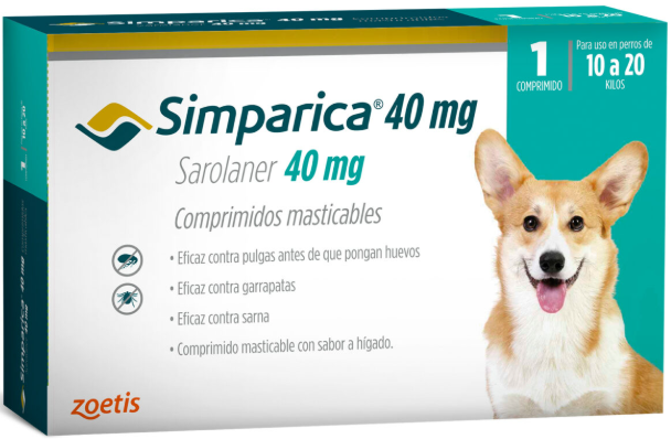 COMPRIMIDOS SIMPARICA 40 mg (10,1 - 20 kg) x 3